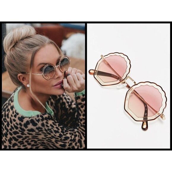 💕CHLOE💕 Tally Scalloped Sunglasses CE147S 257 ~ Havana Sand Graduated Rose NWT - Picture 1 of 16